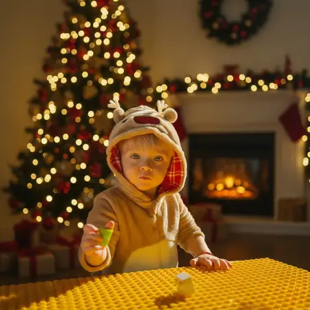 Niño sonriendo mientras abraza a su peluche